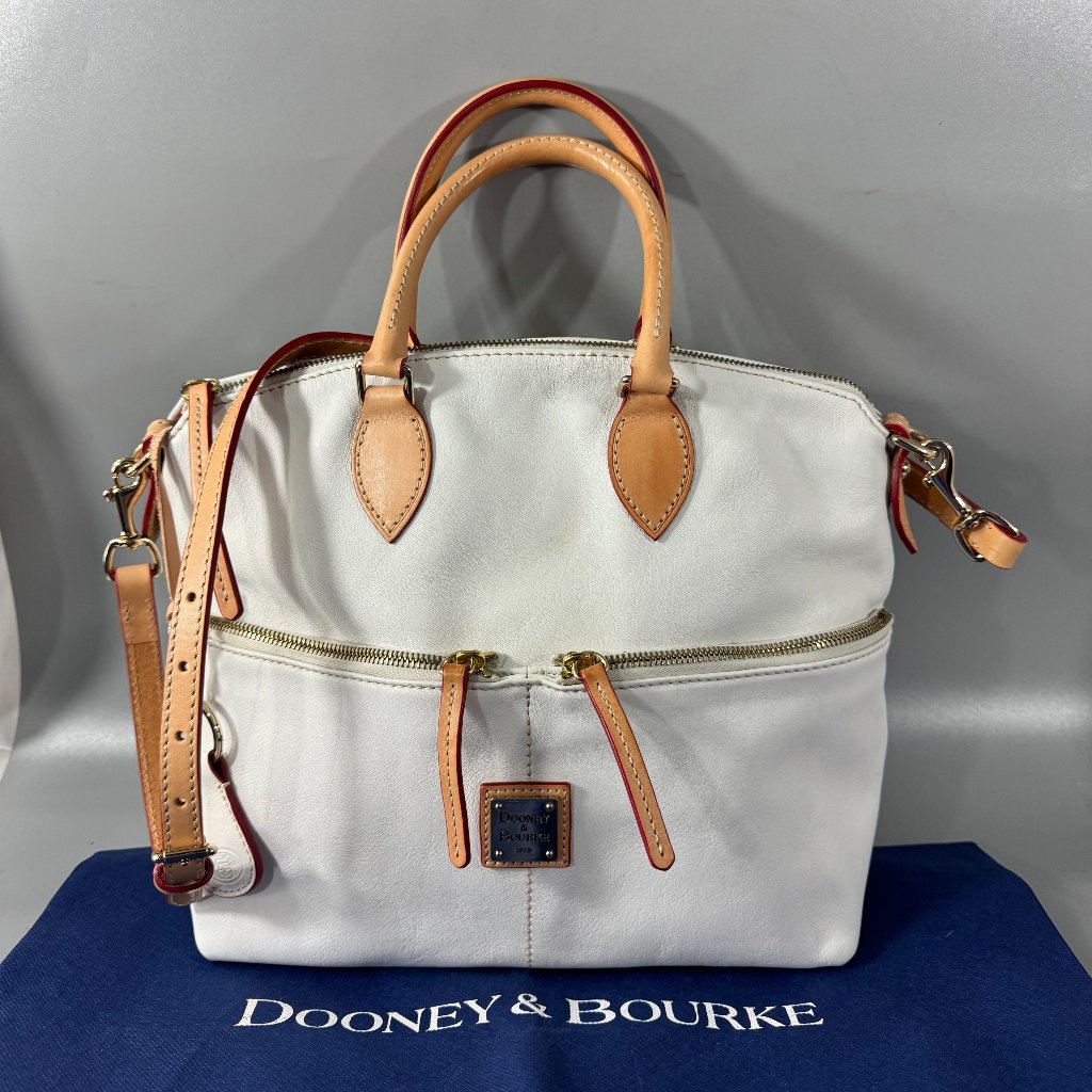 Dooney & Bourke Dillen Double Pocket Peddle Leather Satchel/Crossbody In White